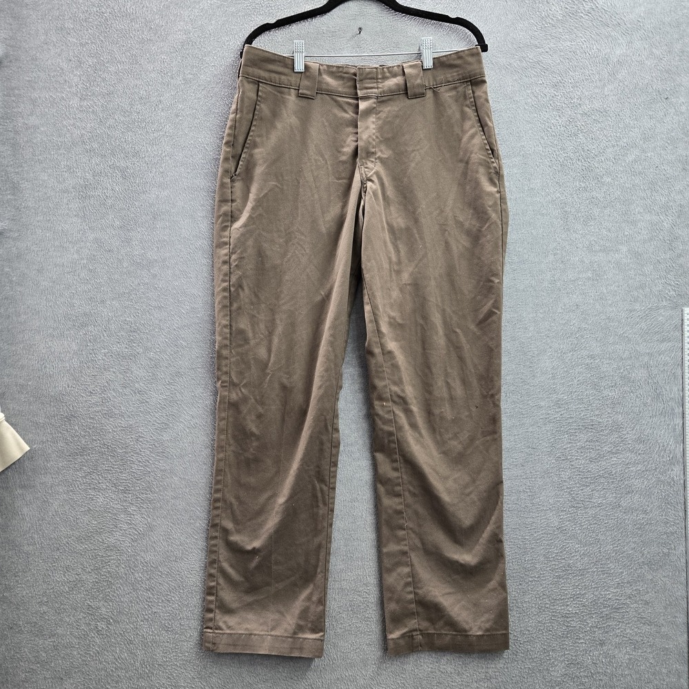 Dickies Men Pants 32X30 Brown Chino Twill Work Logo 30" Inseam READ